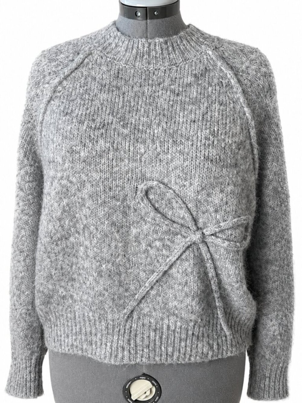 Cozy Women's Gray Knit Sweater with Side Bow Detail